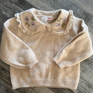 Zara Kids Cream Sweater with Floral Collar